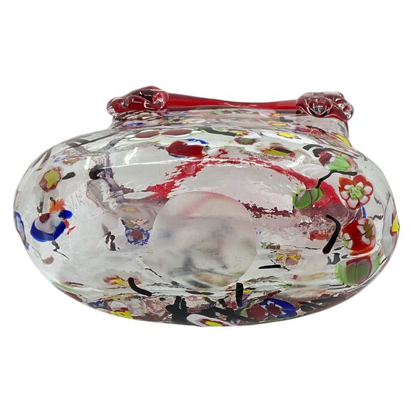 Murano Style Millefiori Red Art Glass Clutch Bag Purse Vase - Picture 6 of 6